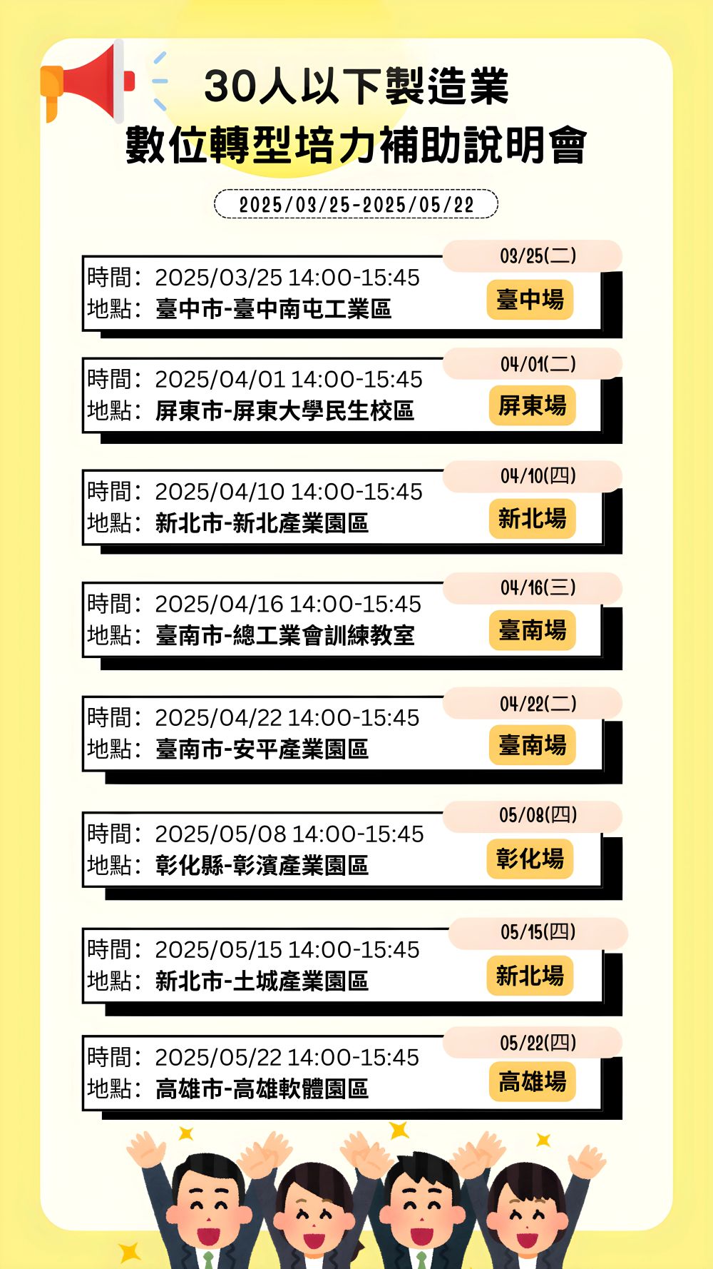 全臺實體說明會預計辦理時程