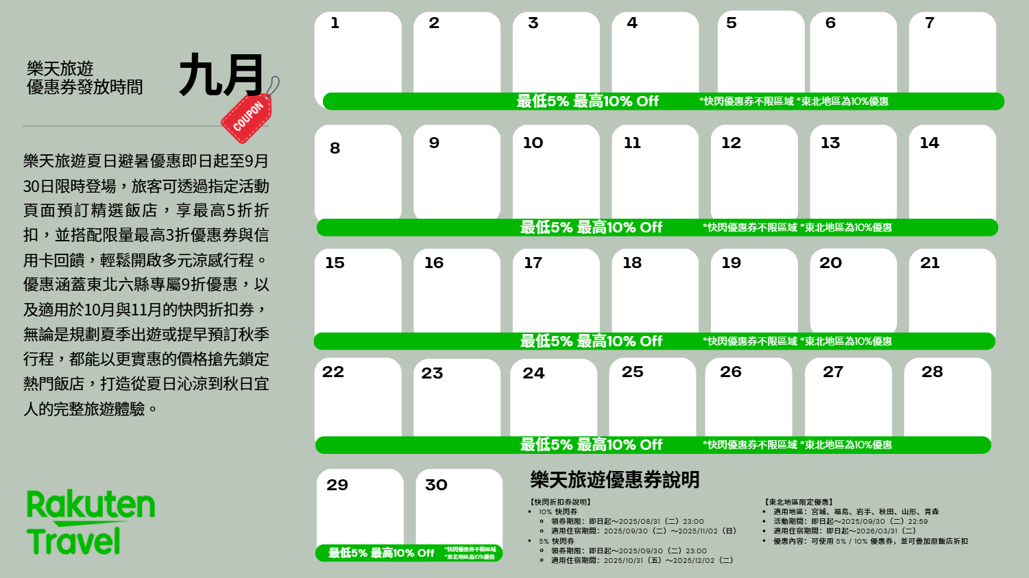 樂天旅遊優惠活動示意圖 9月