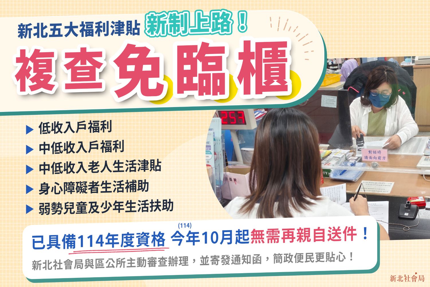 新北五大福利津貼免臨櫃複查