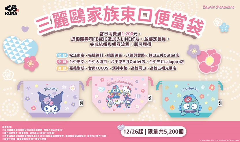 【藏壽司】藏壽司 x 三麗鷗家族束口便當袋