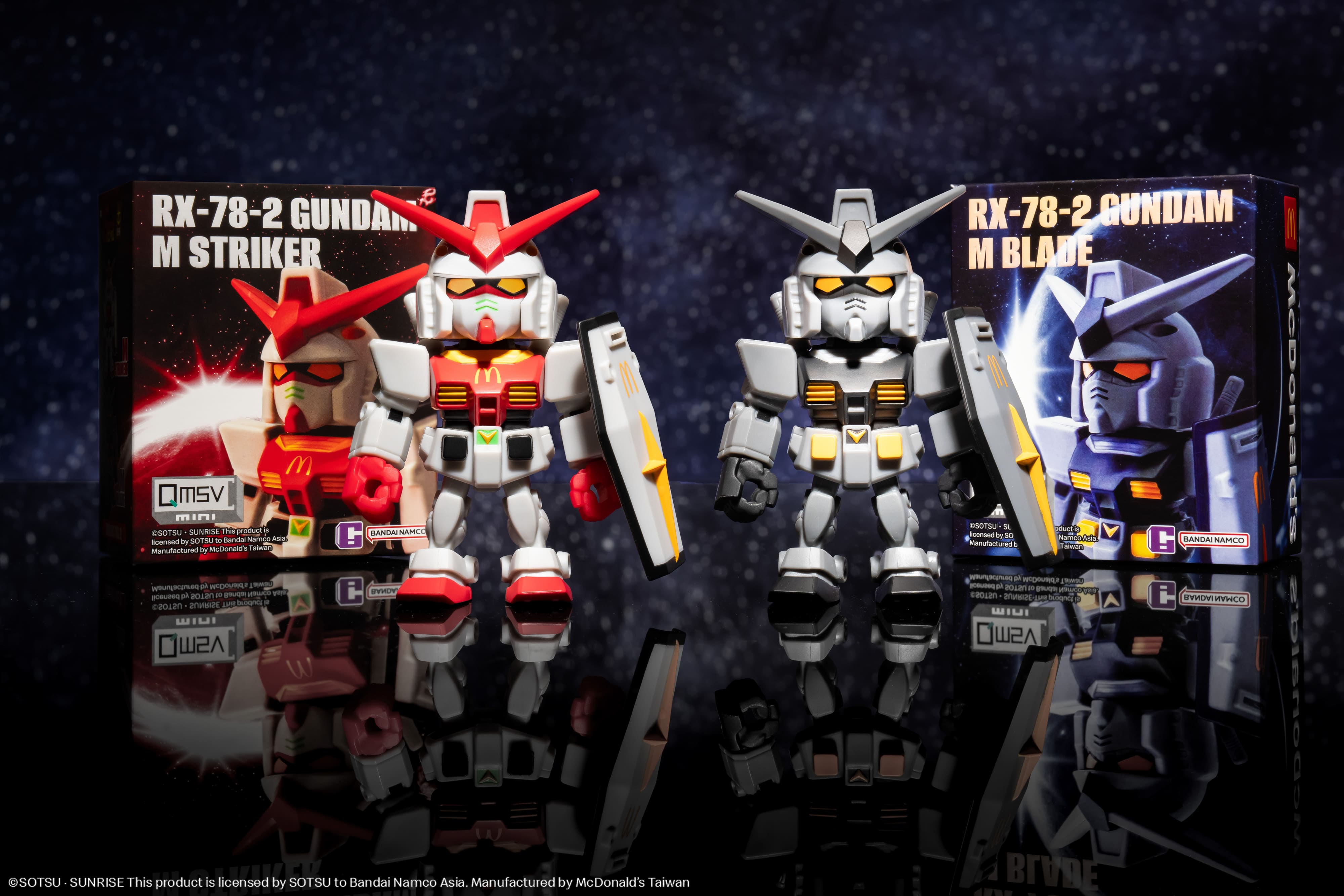 「M Striker突擊版」以鮮明的強烈對比色呈現，充分展現 RX-78-2的戰鬥魂，震撼十足；「M Blade暗影版」則以深沉的暗色調為主體，搭配機體銳利的線條結構，散發出冷靜沉著的戰場氣質