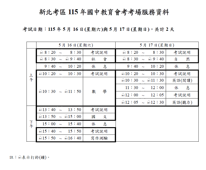 115會考期程表
