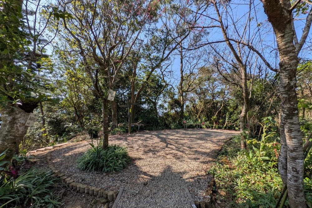 漫步在烘爐地登山步道，沿途林蔭茂密、陽光灑落，鋪面整潔的休憩平台為山友提供愜意的喘息空間