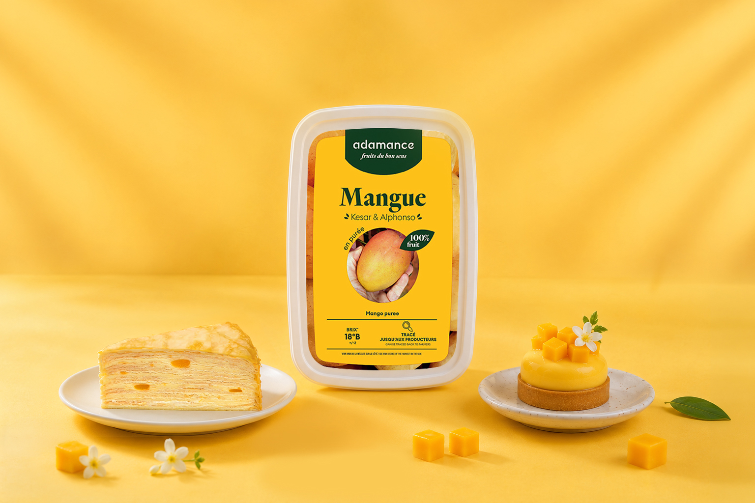 開元食品引進 Adamance 艾達曼芒果果泥,100% 水果製成,適合應用於精緻糕點創作,為甜點市場帶來更細膩的芒果風味層次