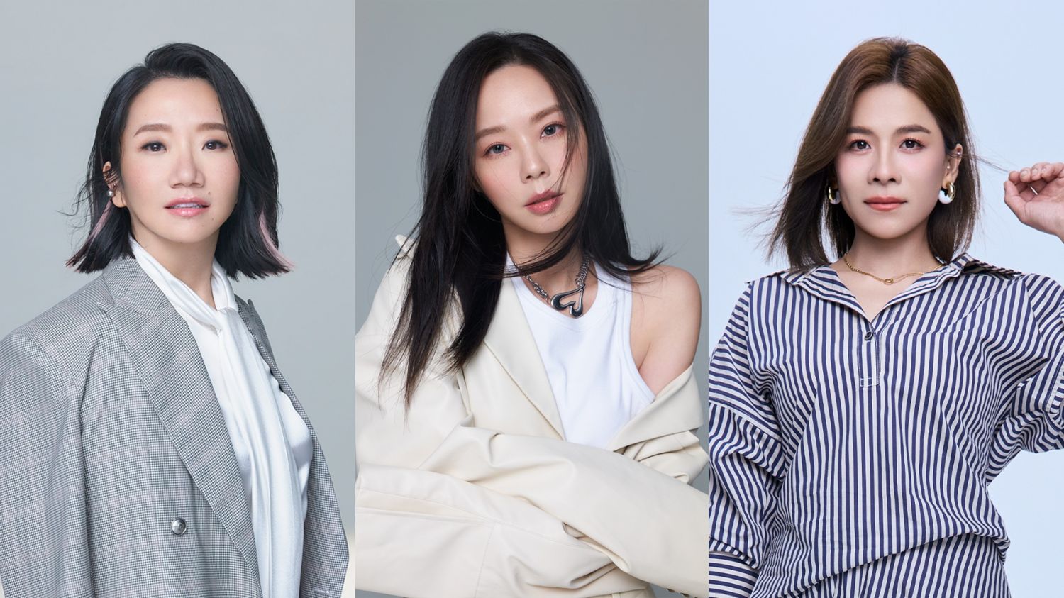 陶晶瑩（左起）、孫淑媚、江美琪將於9月13日（日）「2026新北市綠生活音樂節」，以不同音樂風格與經典作品，展現跨世代華語樂壇的多元魅力。